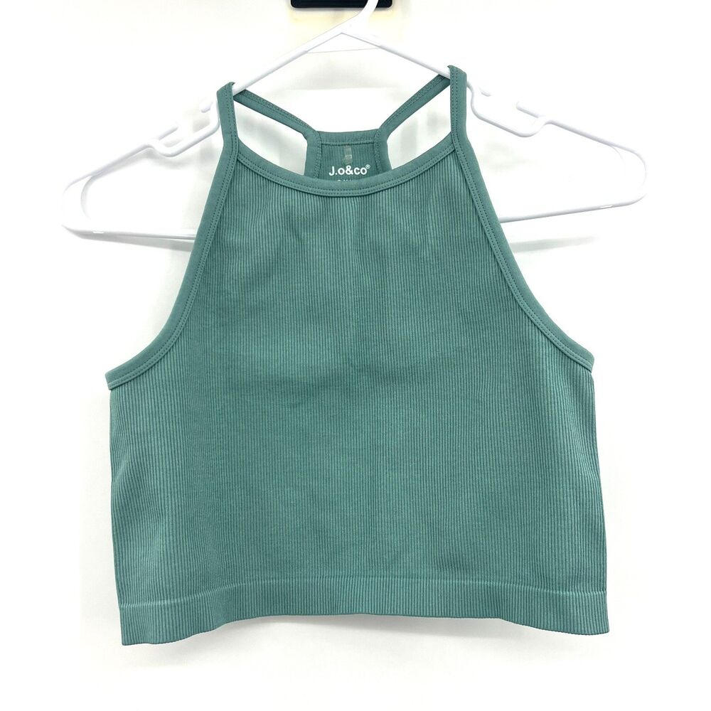 J.o&co Ribbed Racerback Crop Tank Top Sage Green High Neck Seamless P-M/S-M